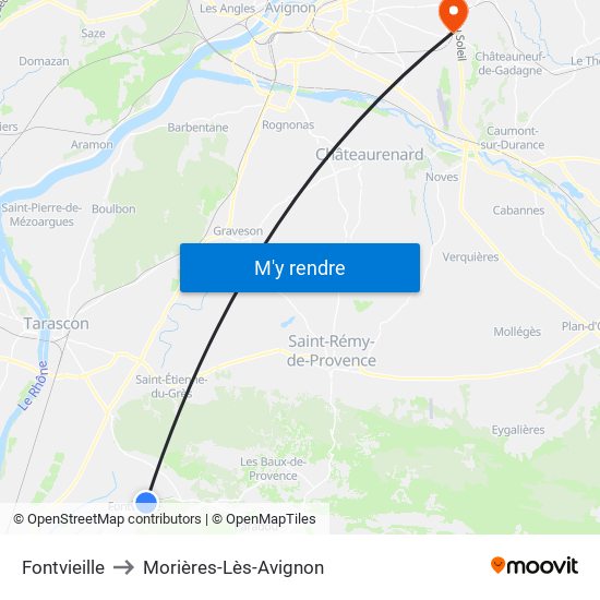 Fontvieille to Morières-Lès-Avignon map