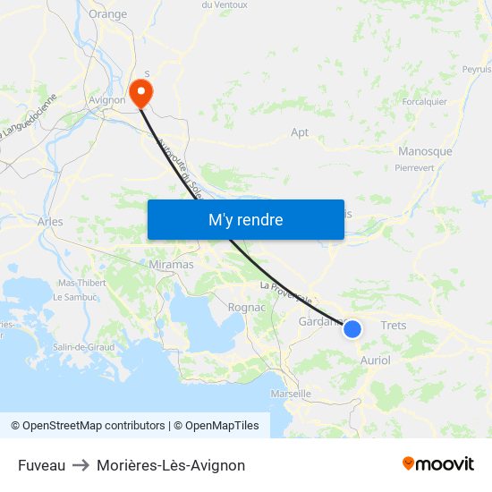 Fuveau to Morières-Lès-Avignon map