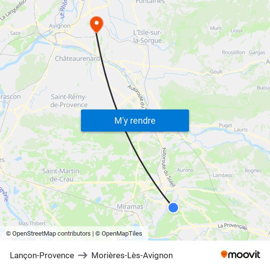 Lançon-Provence to Morières-Lès-Avignon map