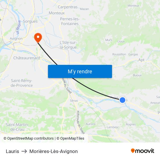 Lauris to Morières-Lès-Avignon map