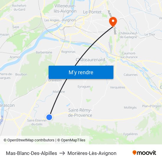 Mas-Blanc-Des-Alpilles to Morières-Lès-Avignon map