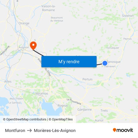 Montfuron to Morières-Lès-Avignon map
