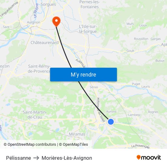 Pélissanne to Morières-Lès-Avignon map