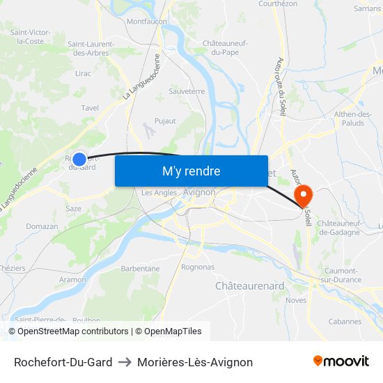 Rochefort-Du-Gard to Morières-Lès-Avignon map