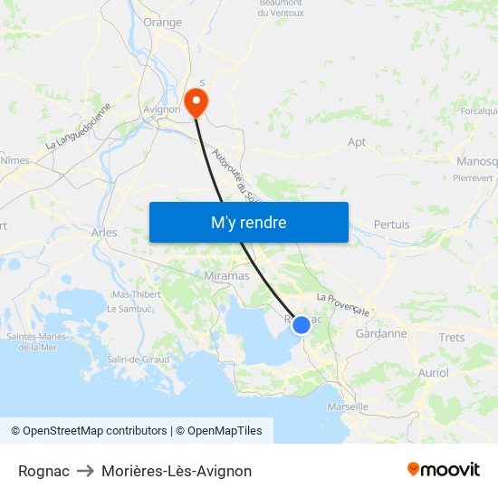 Rognac to Morières-Lès-Avignon map