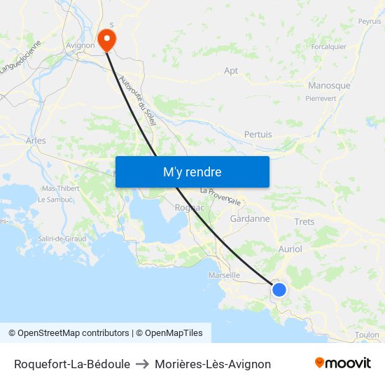 Roquefort-La-Bédoule to Morières-Lès-Avignon map