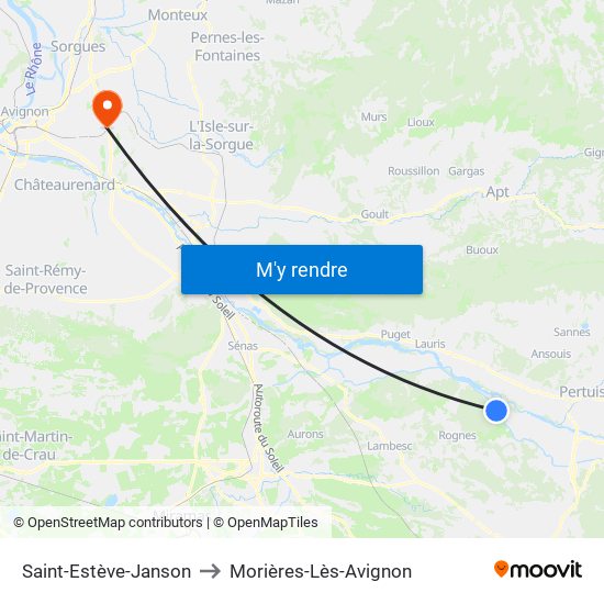 Saint-Estève-Janson to Morières-Lès-Avignon map