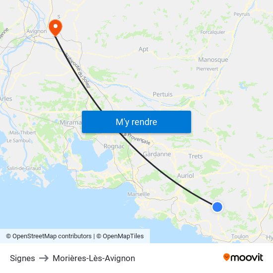 Signes to Morières-Lès-Avignon map