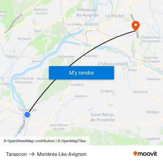 Tarascon to Morières-Lès-Avignon map