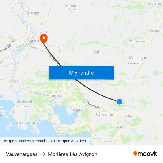 Vauvenargues to Morières-Lès-Avignon map