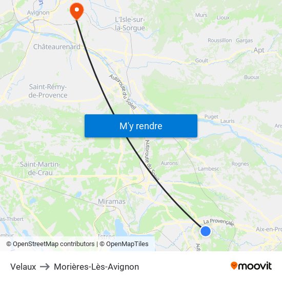 Velaux to Morières-Lès-Avignon map