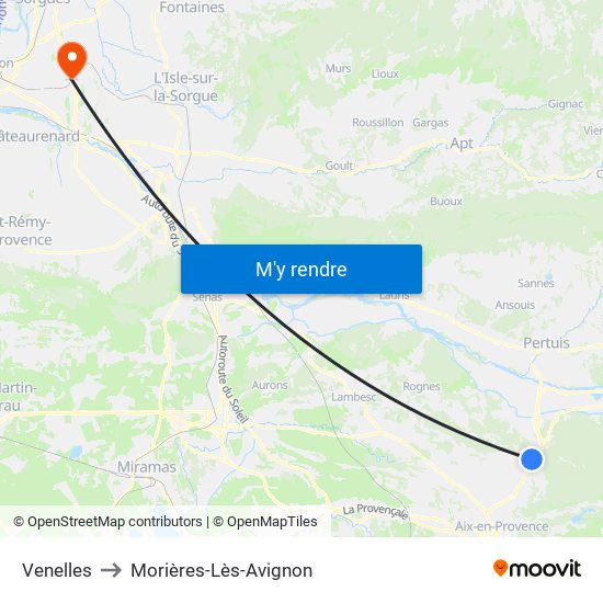 Venelles to Morières-Lès-Avignon map