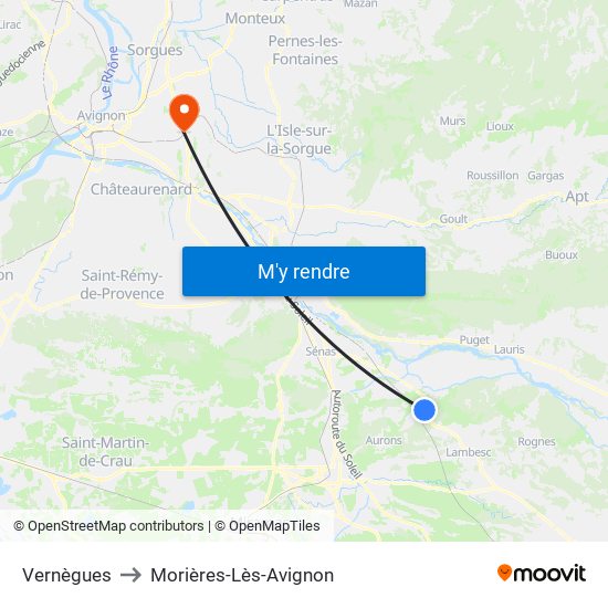 Vernègues to Morières-Lès-Avignon map