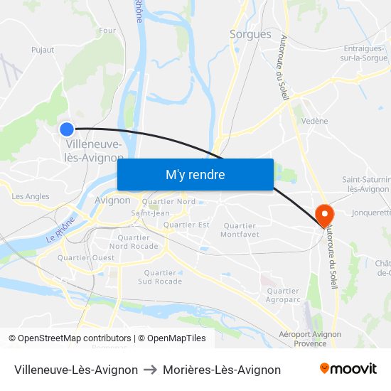 Villeneuve-Lès-Avignon to Morières-Lès-Avignon map