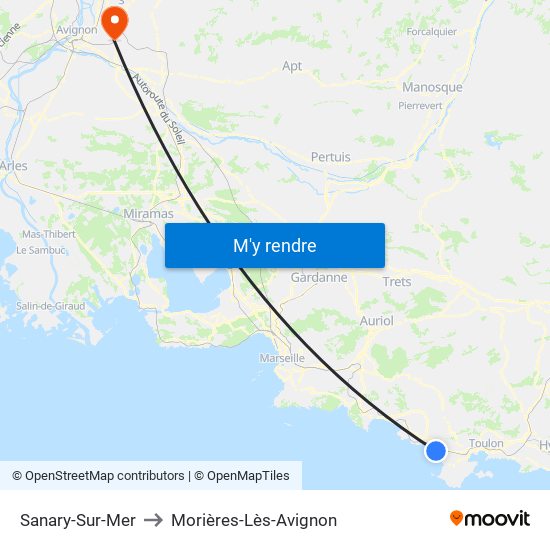 Sanary-Sur-Mer to Morières-Lès-Avignon map