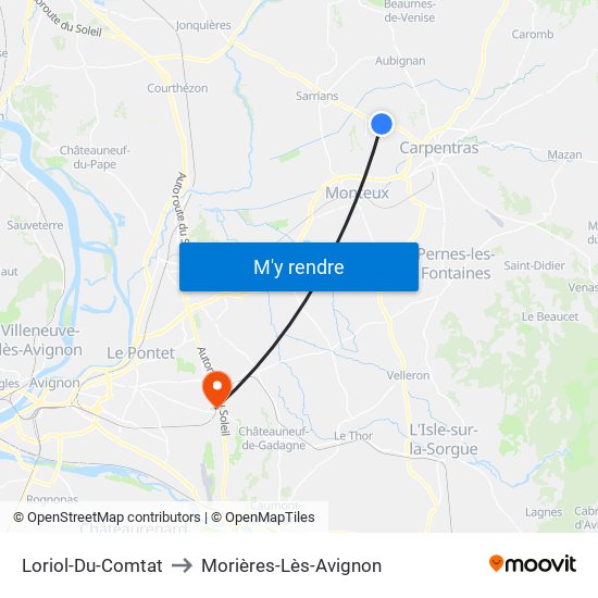 Loriol-Du-Comtat to Morières-Lès-Avignon map