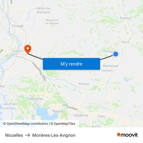 Niozelles to Morières-Lès-Avignon map