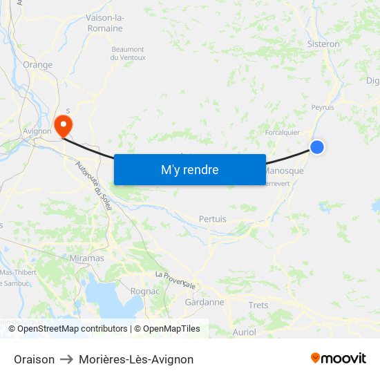 Oraison to Morières-Lès-Avignon map