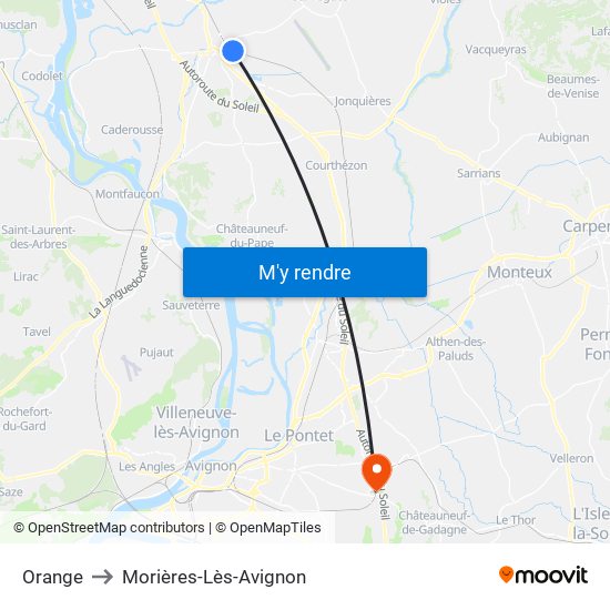 Orange to Morières-Lès-Avignon map
