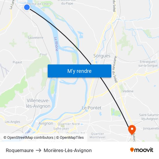 Roquemaure to Morières-Lès-Avignon map