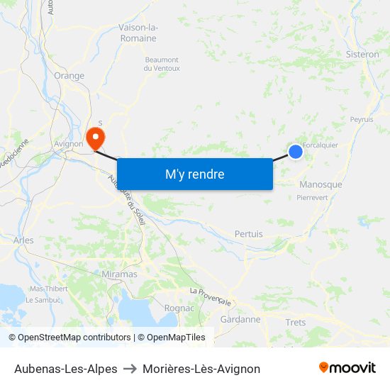 Aubenas-Les-Alpes to Morières-Lès-Avignon map