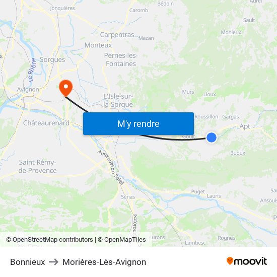 Bonnieux to Morières-Lès-Avignon map