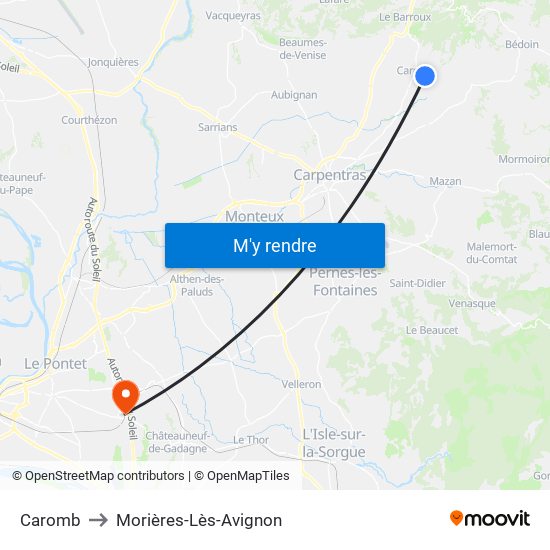 Caromb to Morières-Lès-Avignon map