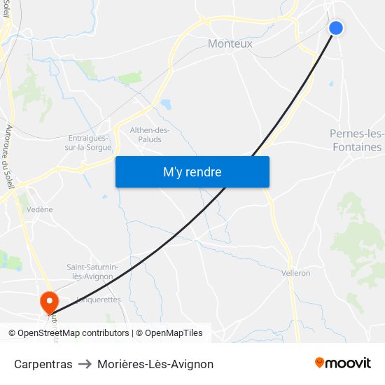 Carpentras to Morières-Lès-Avignon map