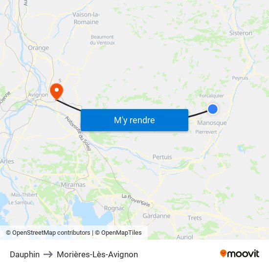Dauphin to Morières-Lès-Avignon map
