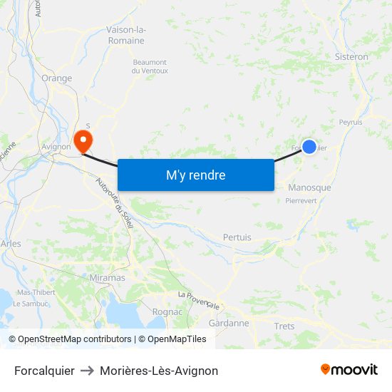 Forcalquier to Morières-Lès-Avignon map