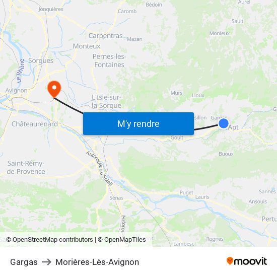 Gargas to Morières-Lès-Avignon map