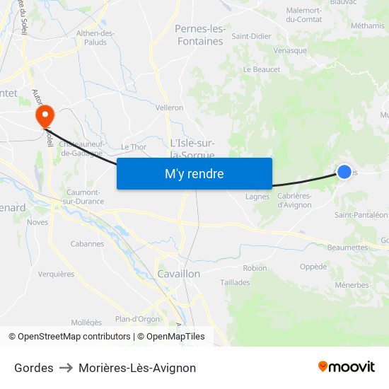 Gordes to Morières-Lès-Avignon map