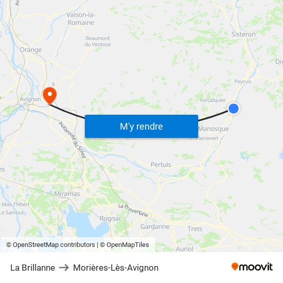 La Brillanne to Morières-Lès-Avignon map
