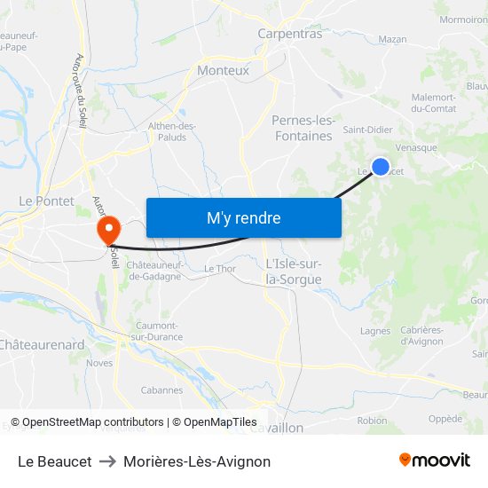 Le Beaucet to Morières-Lès-Avignon map