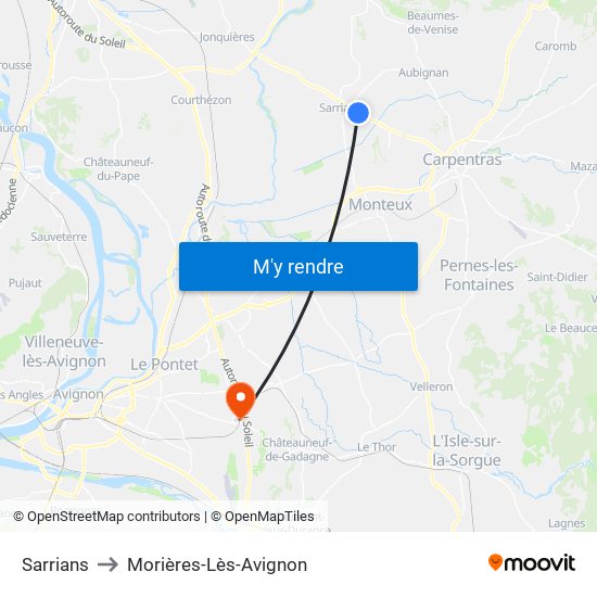 Sarrians to Morières-Lès-Avignon map
