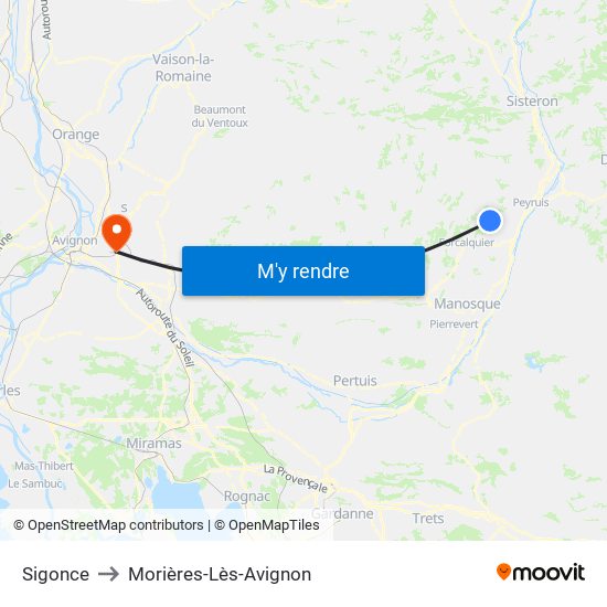 Sigonce to Morières-Lès-Avignon map