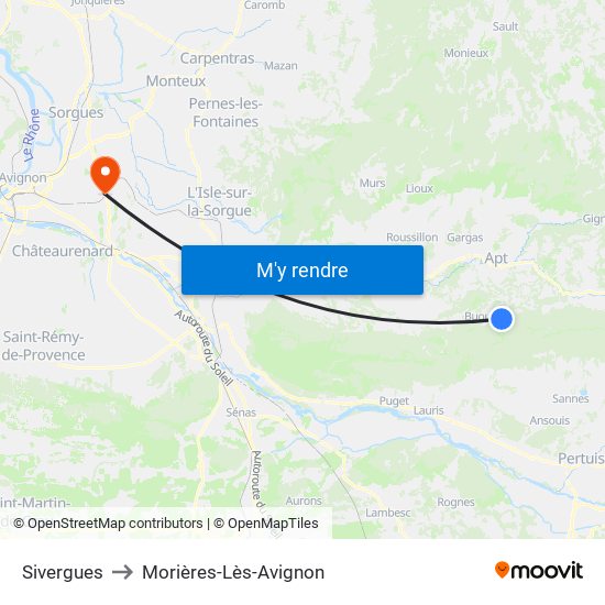 Sivergues to Morières-Lès-Avignon map