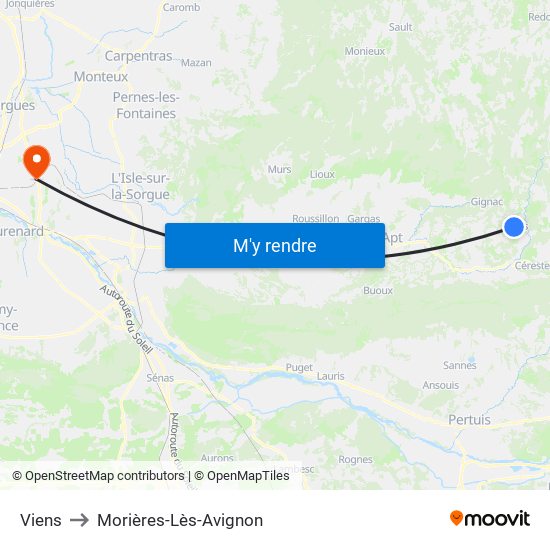 Viens to Morières-Lès-Avignon map