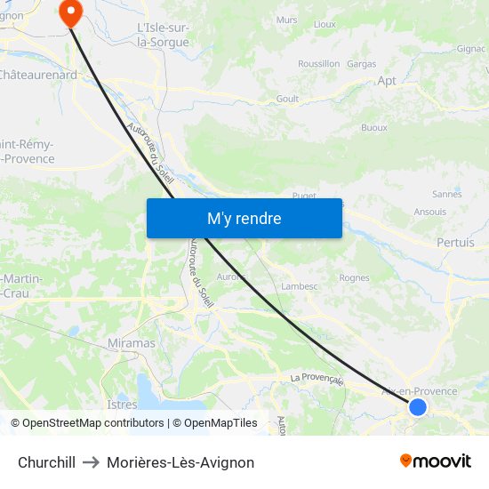 Churchill to Morières-Lès-Avignon map