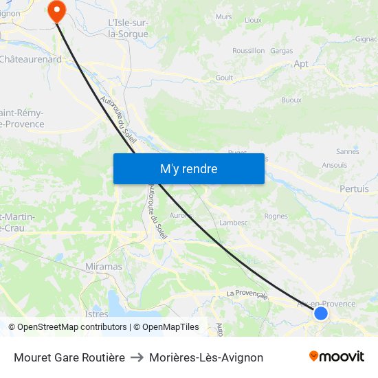 Mouret Gare Routière to Morières-Lès-Avignon map