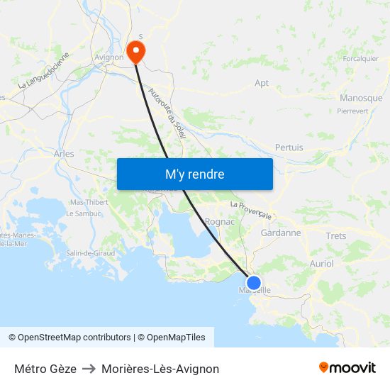 Métro Gèze to Morières-Lès-Avignon map