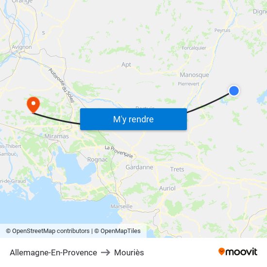 Allemagne-En-Provence to Mouriès map