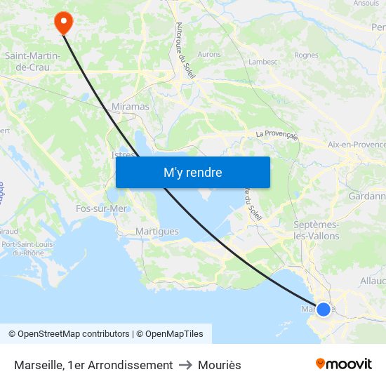 Marseille, 1er Arrondissement to Mouriès map