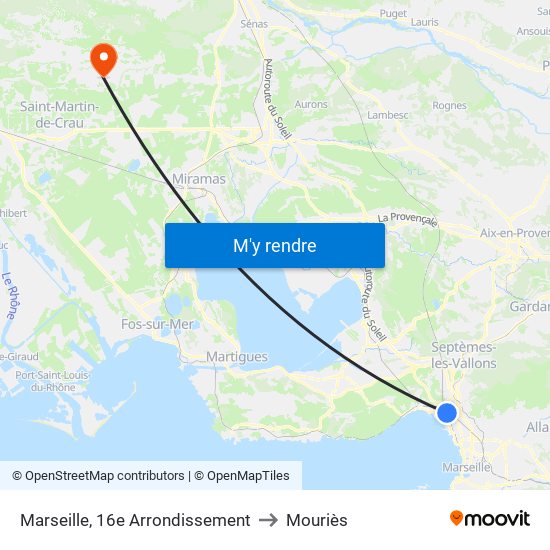 Marseille, 16e Arrondissement to Mouriès map