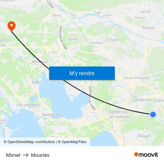 Mimet to Mouriès map
