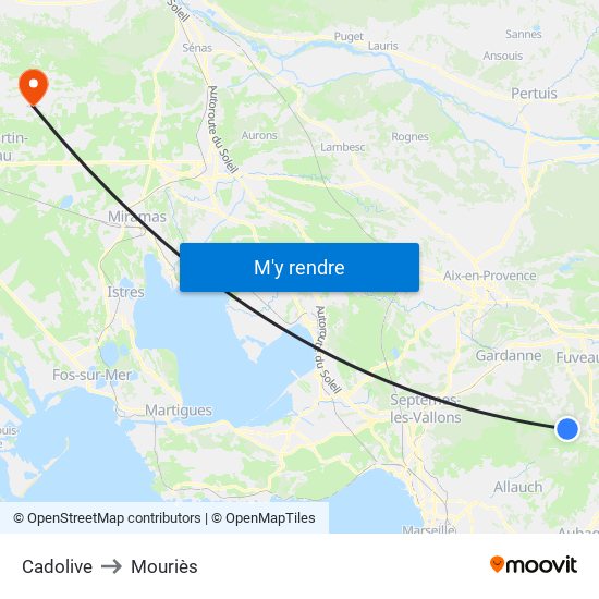 Cadolive to Mouriès map