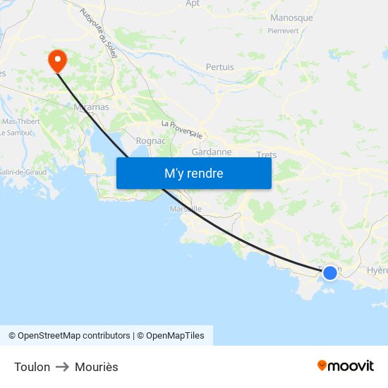 Toulon to Mouriès map