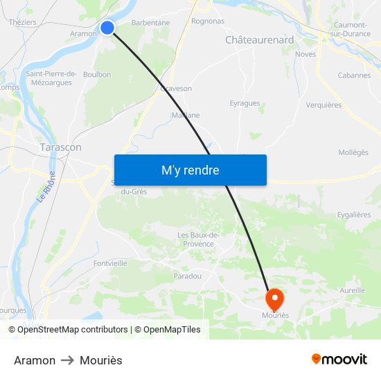 Aramon to Mouriès map