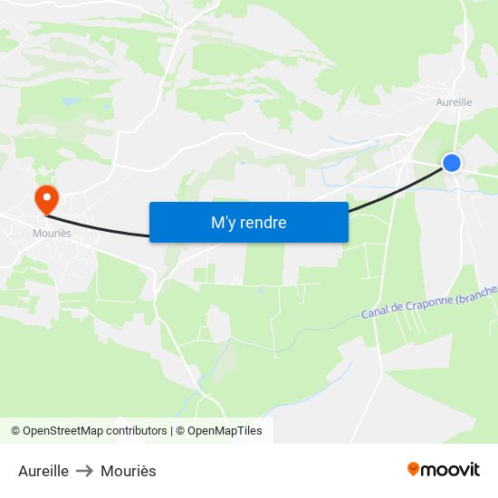 Aureille to Mouriès map