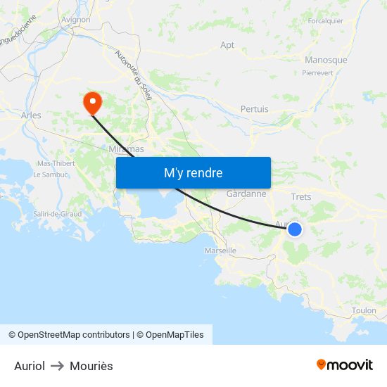 Auriol to Mouriès map